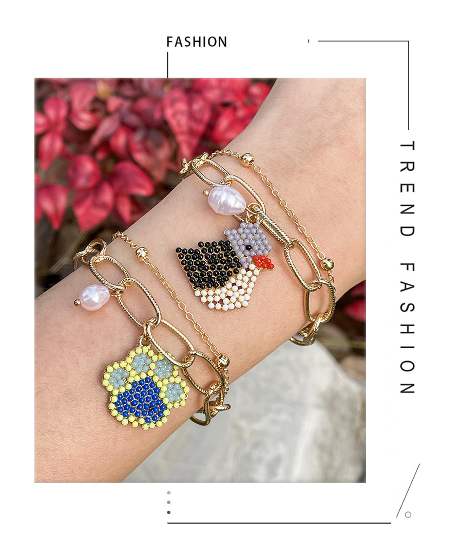 Fashion Golden -3 Alloy Double Layer Rice Bead Owl Pearl Bracelet,Beaded Bracelet