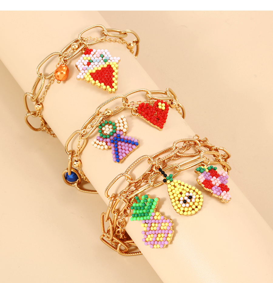 Fashion Golden -3 Alloy Double-layer Rice Bead Frog Pearl Bracelet,Beaded Bracelet