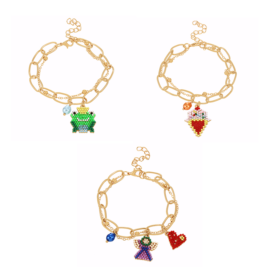 Fashion Golden -3 Alloy Double-layer Rice Bead Frog Pearl Bracelet,Beaded Bracelet