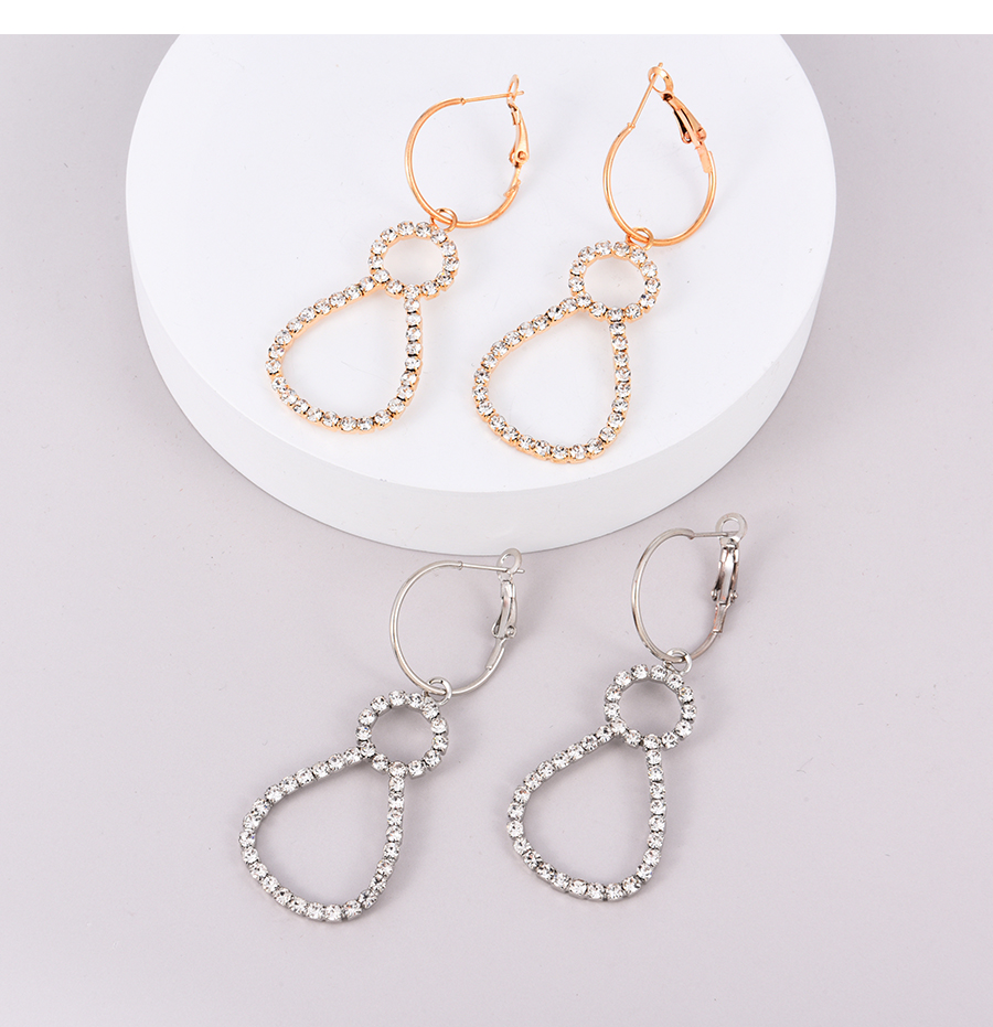 Fashion Silver Alloy Inlaid Geometa,Hoop Earrings