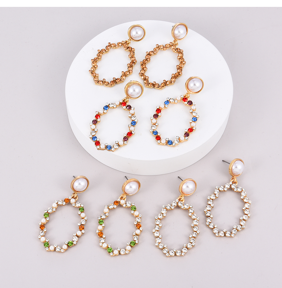 Fashion Color 2 Alloy Inlaid Pearl Round Earrings,Stud Earrings