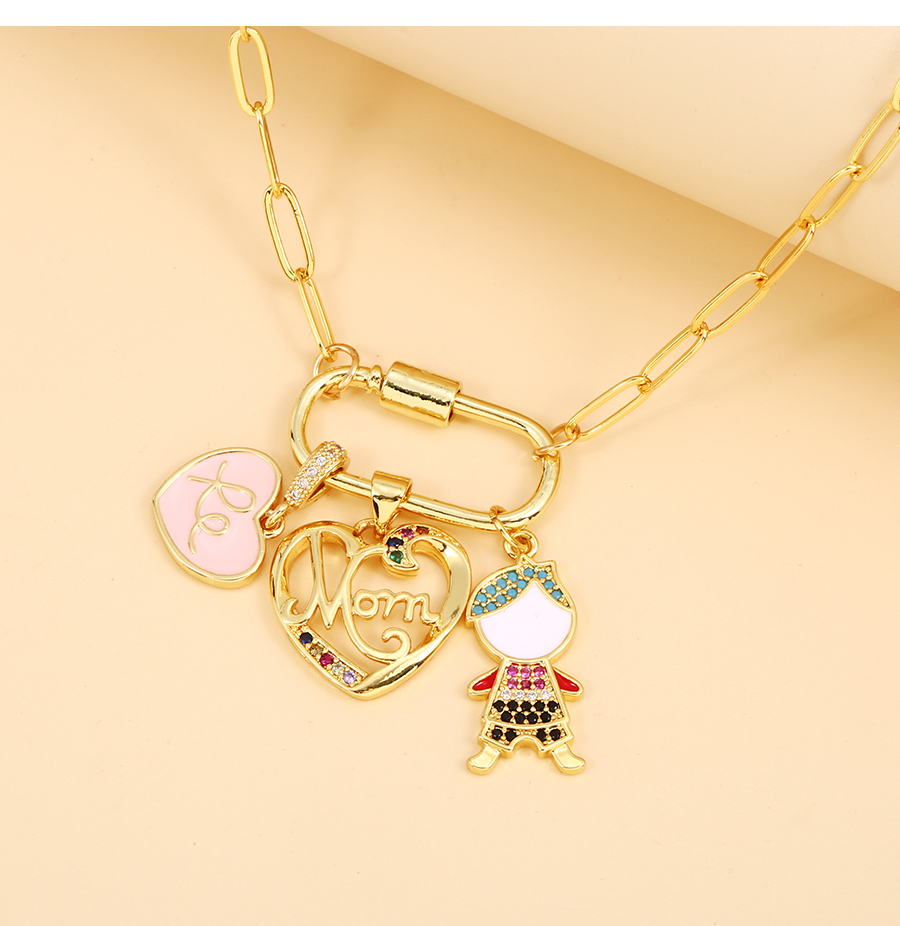 Fashion Color-2 Copper Zirconium Dripper Love Girl Carrier Needle Necklace,Necklaces