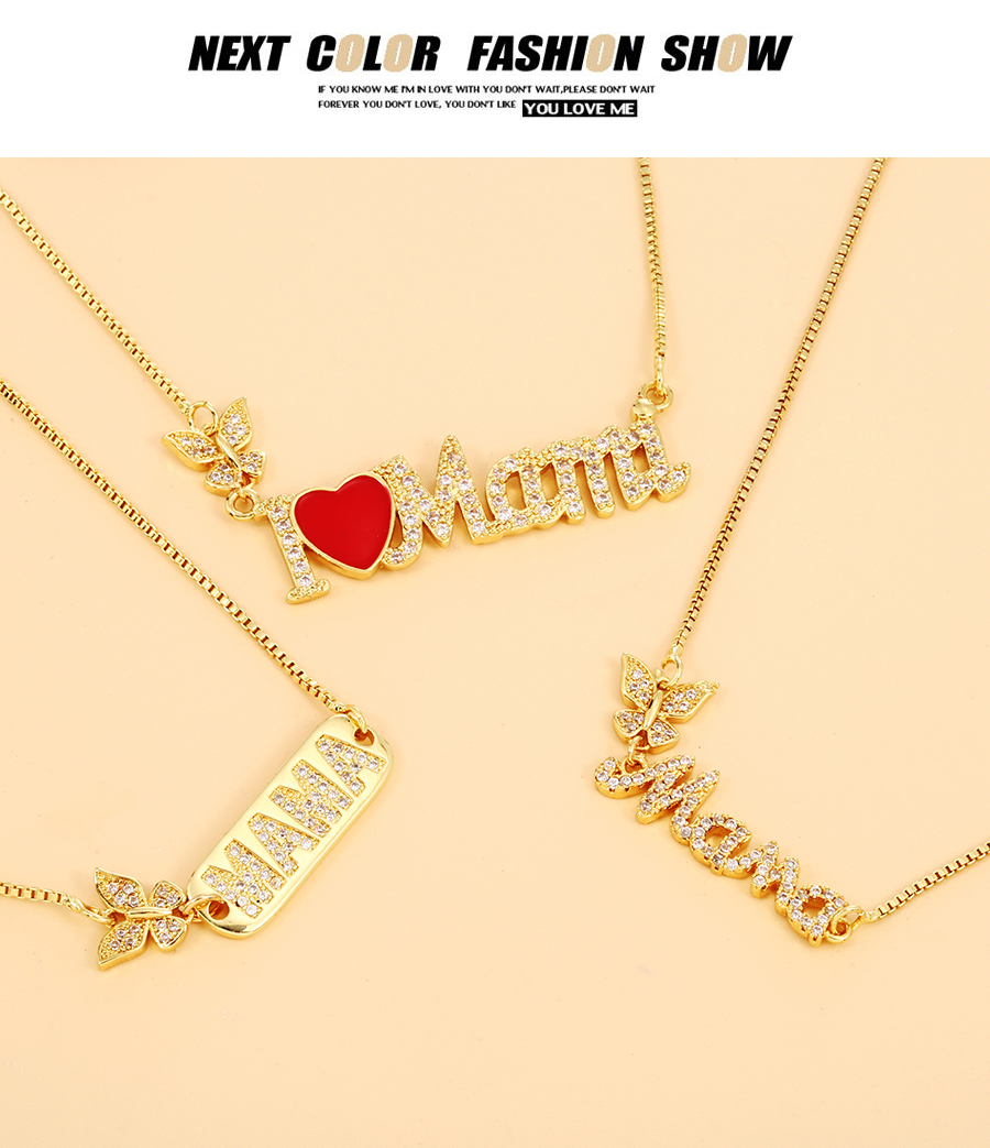 Fashion Golden -3 Copper Zirconium Butterfly Letter Necklace,Necklaces