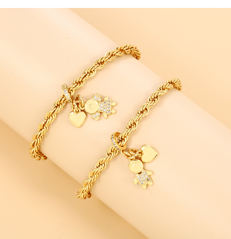Fashion Golden-2 Copper Inlaid Zirconia Love Girl Twist Chain Bracelet,Bracelets