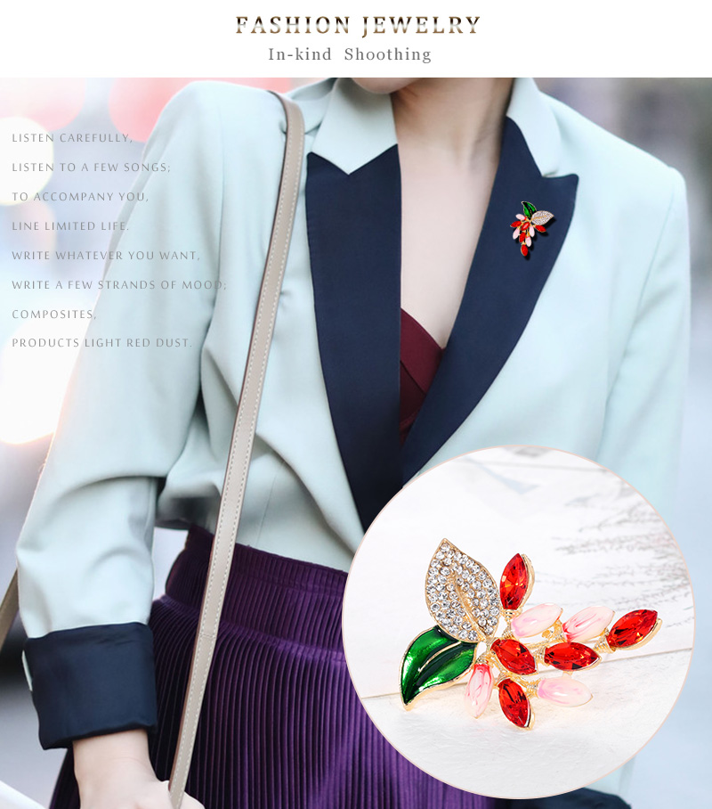 Fashion Red Alloy Inlaid Geometric Brooch,Korean Brooches