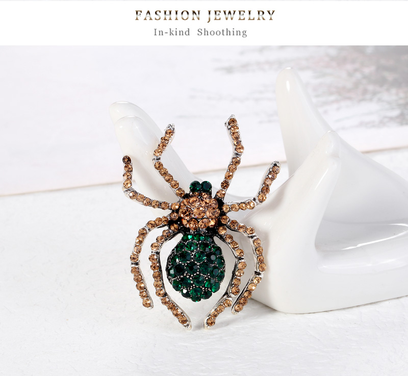 Fashion Green Alloy Diamond Spider Brooch,Korean Brooches