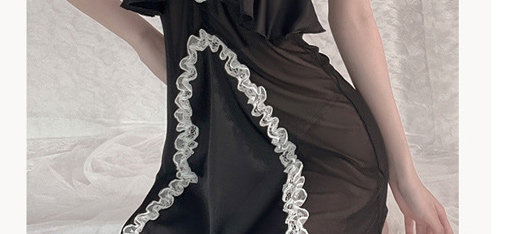 Fashion Black Deep V Lace Satin Lace Sling Skirt,SLEEPWEAR & UNDERWEAR