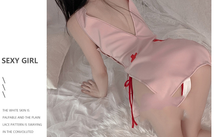 Fashion Lotus Root Starch Side Straps Hollow Nurse Clothing Uniform Set,SLEEPWEAR & UNDERWEAR