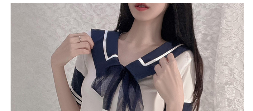 Fashion Sapphire Milk Silk Lapel Belt Pleated Skirt Uniform Set,SLEEPWEAR & UNDERWEAR