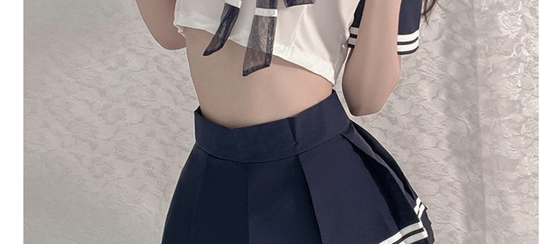 Fashion Sapphire Milk Silk Lapel Belt Pleated Skirt Uniform Set,SLEEPWEAR & UNDERWEAR