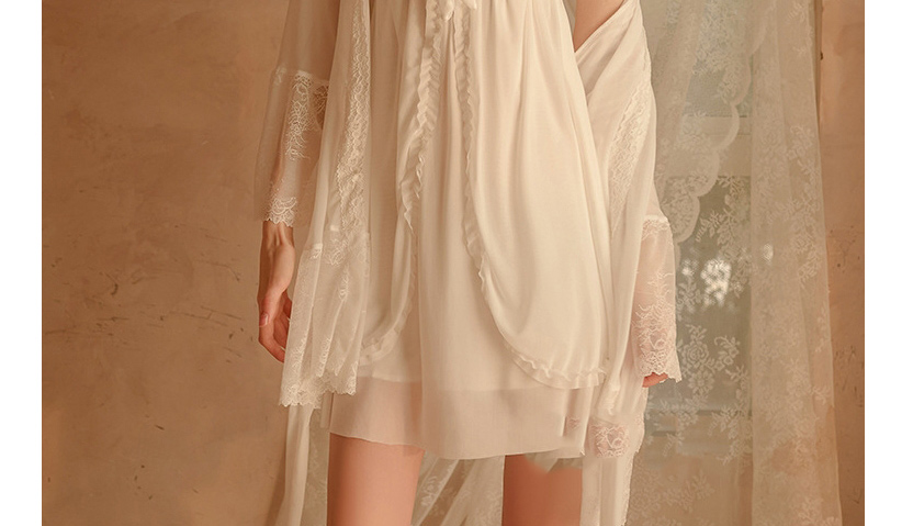 Fashion White (robe + Belt) Mesh Perspective Sling Sleeping Skirt,SLEEPWEAR & UNDERWEAR