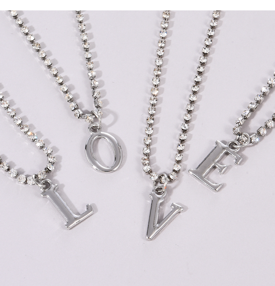 Fashion Silver R Alloy Diamond 26 Letters Pendant Necklace,Pendants