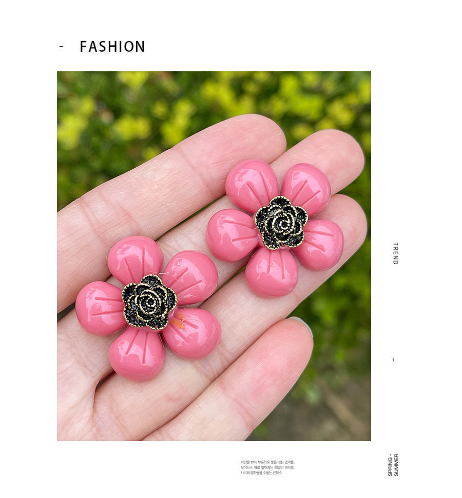 Fashion Leather Pink Alloy Resin Flower Earrings,Pendants