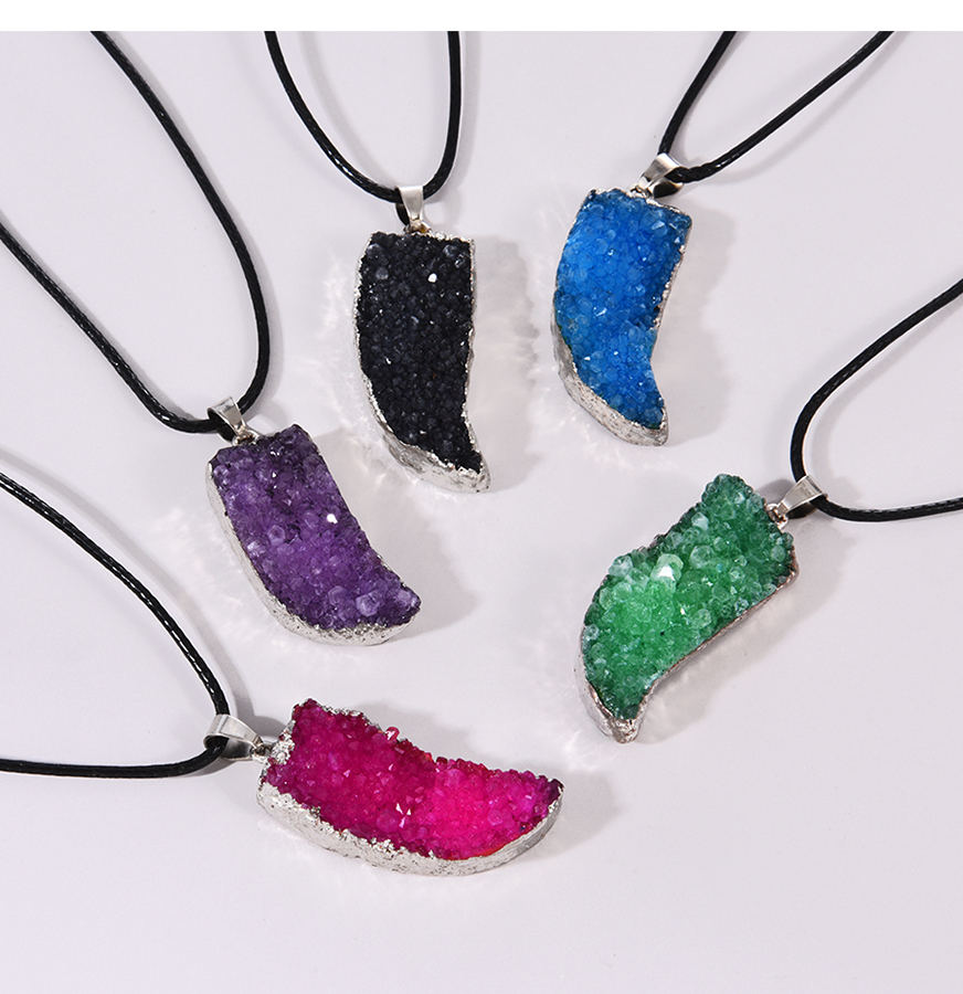 Fashion Silver + Purple Alloy Natural Stone Moon Pendant Necklace,Pendants