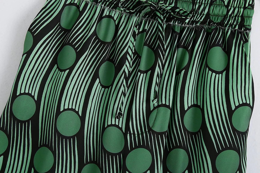 Fashion Green Geometric Print Woven Visual Printed Pine Tight Tube Trousers,Pants