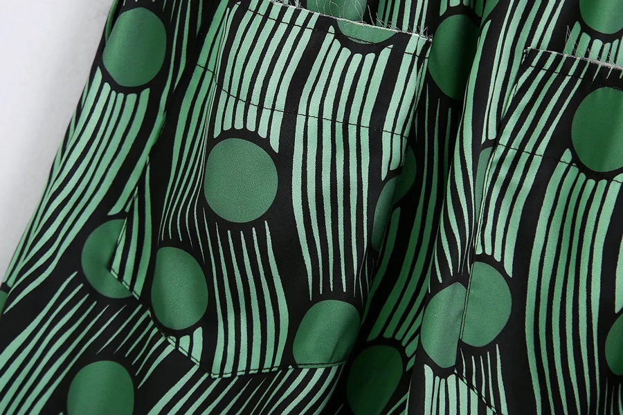 Fashion Green Geometric Print Woven Visual Printed Pine Tight Tube Trousers,Pants