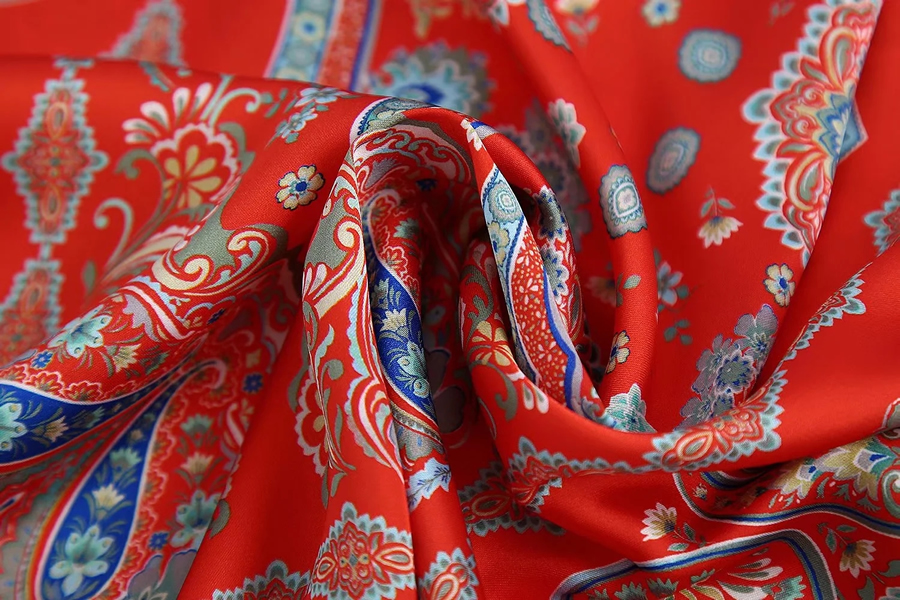 Fashion Red Geometric Print Woven Printing Row Buckle Lapel Shirt,Blouses
