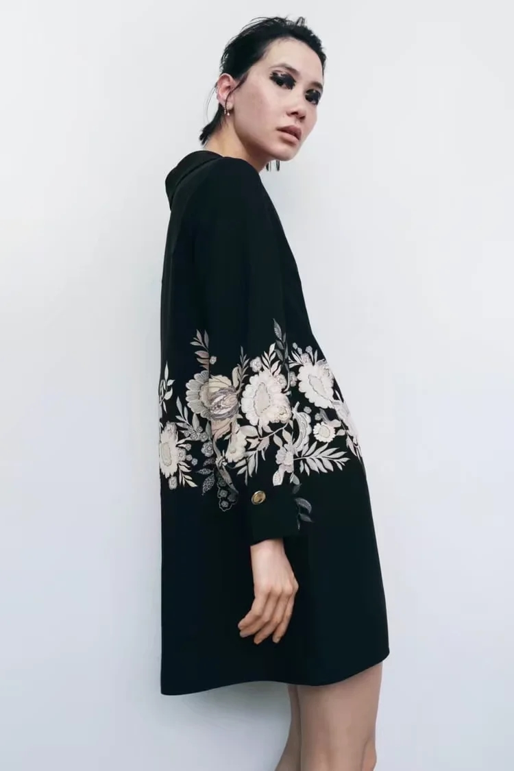 Fashion Black Woven Print V Led Long Dress,Mini & Short Dresses