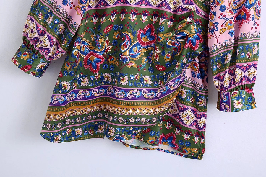 Fashion Color Silk Satin Print V Neck Dress,Mini & Short Dresses