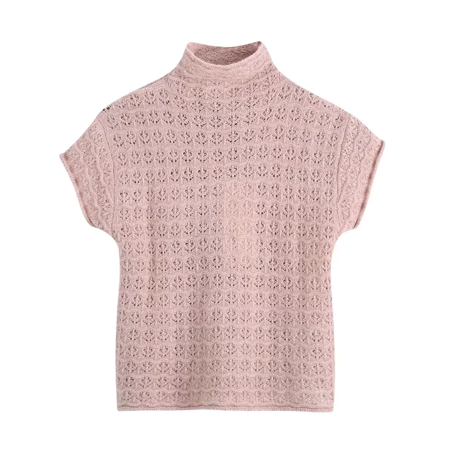 Fashion Pink Internet Access Knitting Collar Top,Sweater