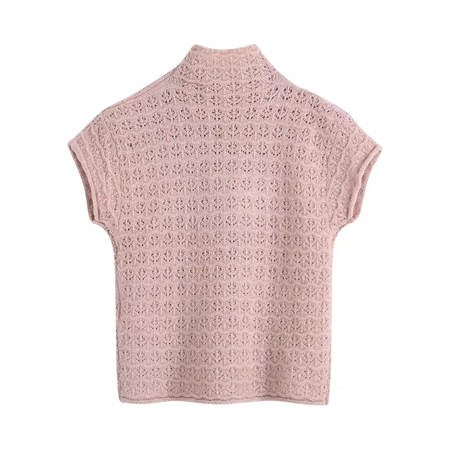 Fashion Pink Internet Access Knitting Collar Top,Sweater