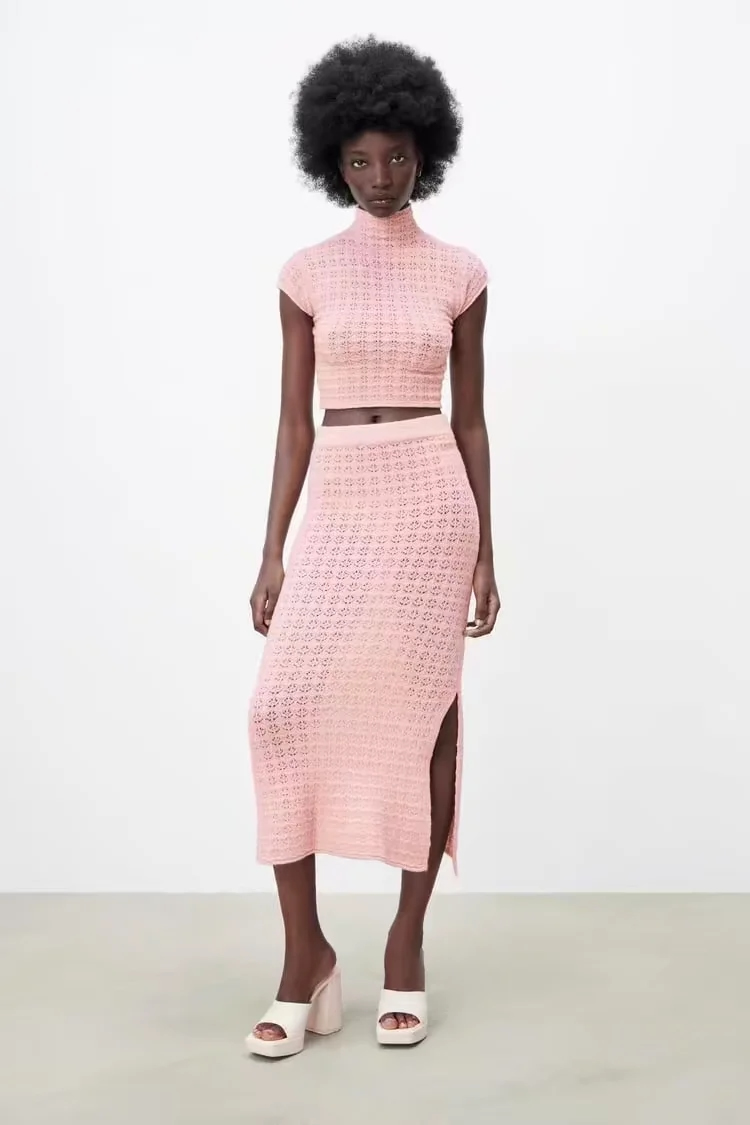 Fashion Pink Internet Access Jacquard Knit Skirt,Skirts