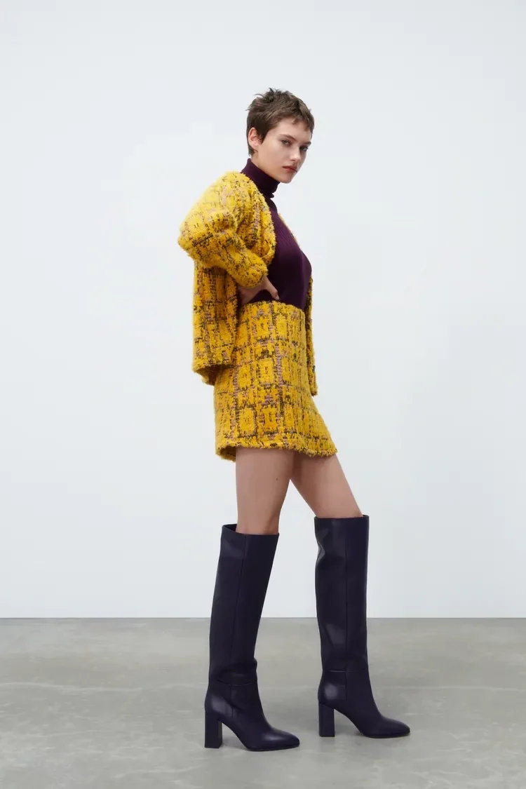 Fashion Yellow Geometric Print Knitted Half Skirt,Skirts