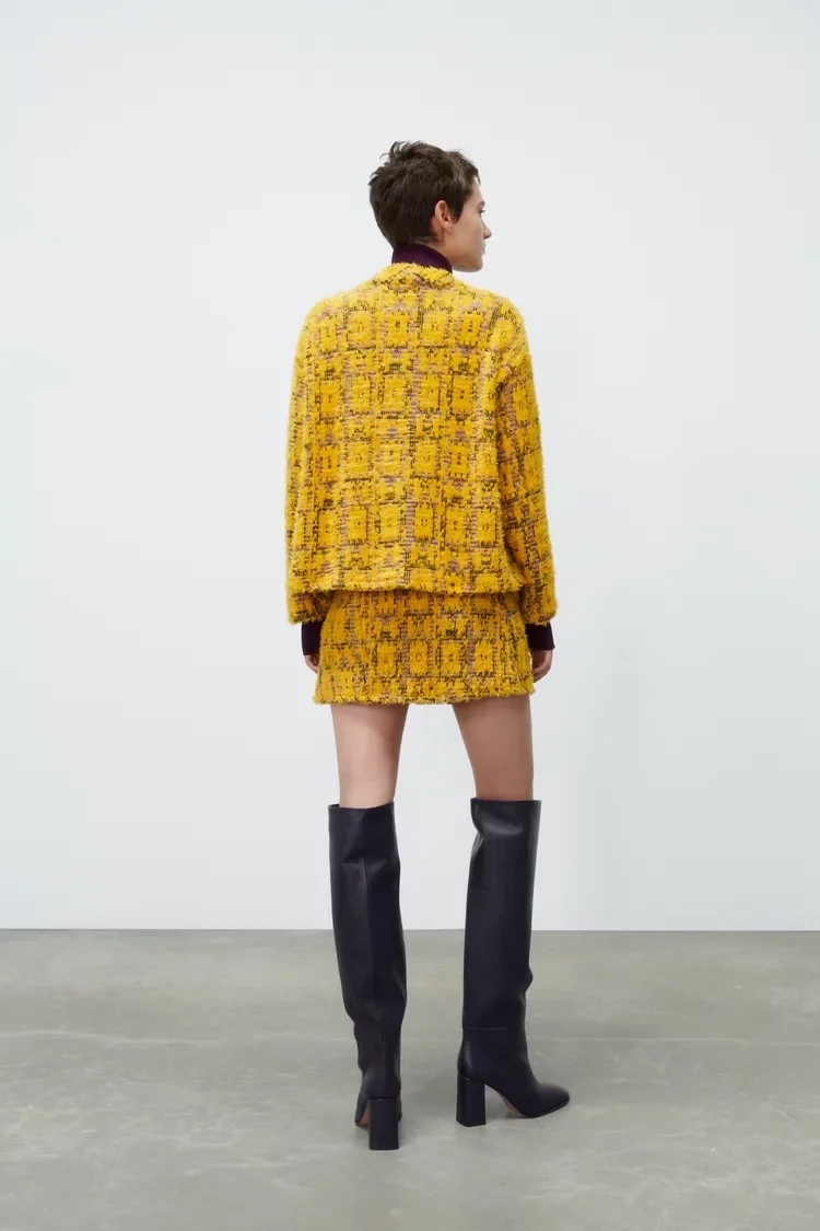 Fashion Yellow Geometric Print Knitted Half Skirt,Skirts