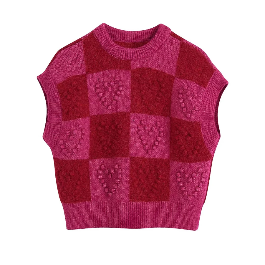 Fashion Red Geometric Love Knit Grout Round Neck Vest,Sweater