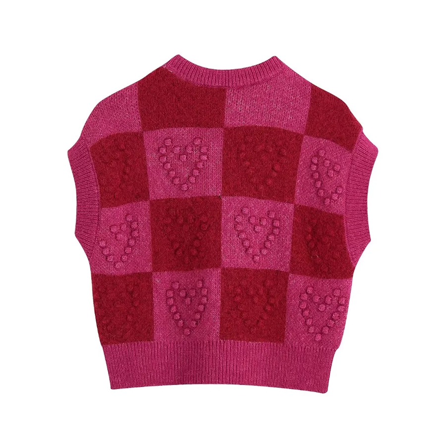 Fashion Red Geometric Love Knit Grout Round Neck Vest,Sweater