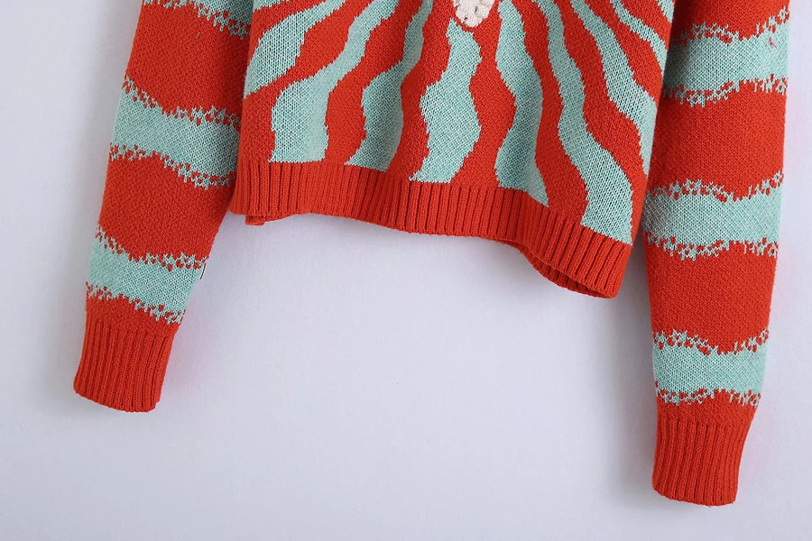 Fashion Red Gant Geometric Printed Embroidery Round Neck Sweater,Sweater