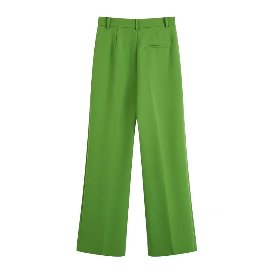 Fashion Green Wovenly Pleated Straight Trousers,Pants