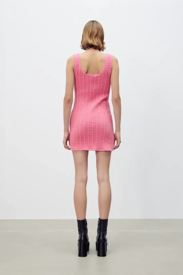 Fashion Pink Flower Embroidery Geometric Knitting Sling Skirt,Mini & Short Dresses