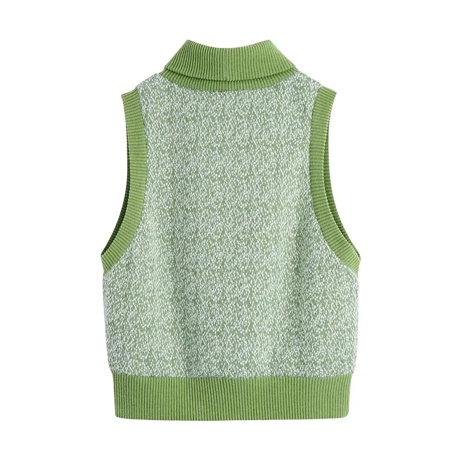 Fashion Green Geometric Jacquard High Collar Vest,Sweater