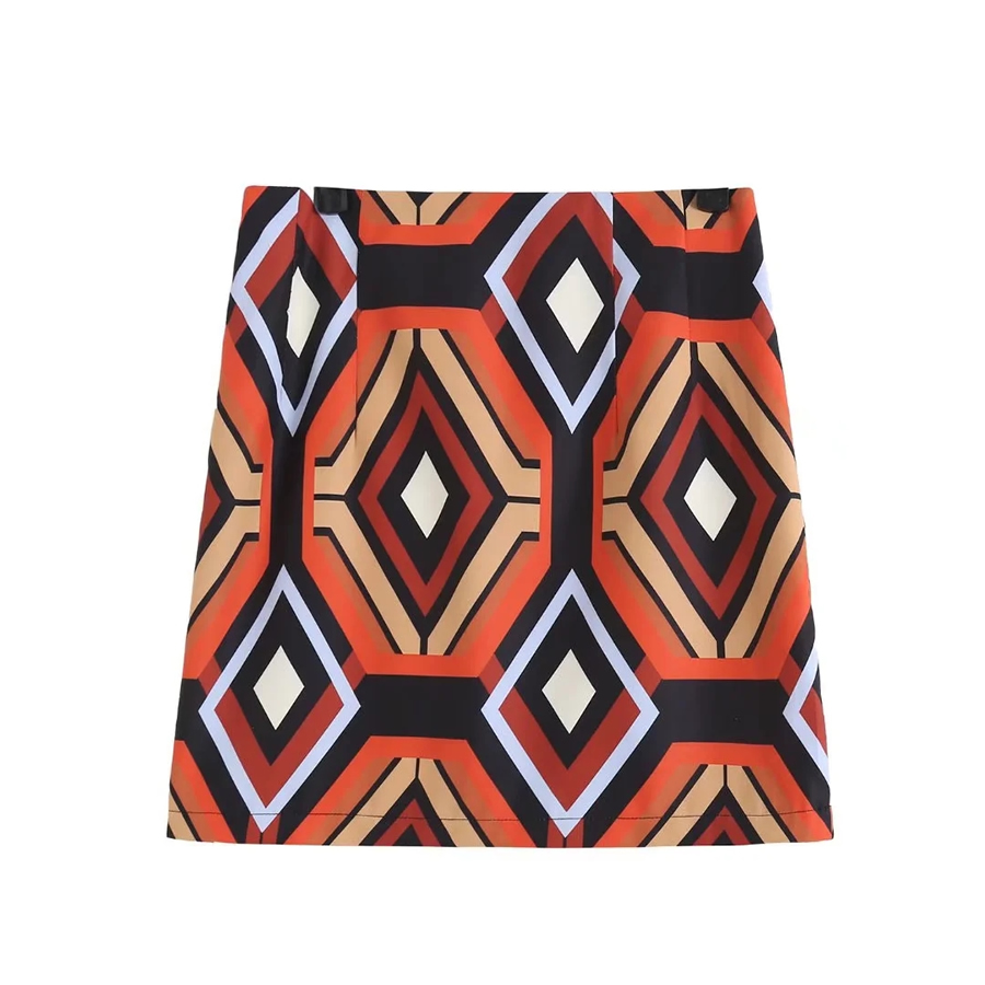 Fashion Brown Grille Woven Printing Half-length Skirt,Skirts