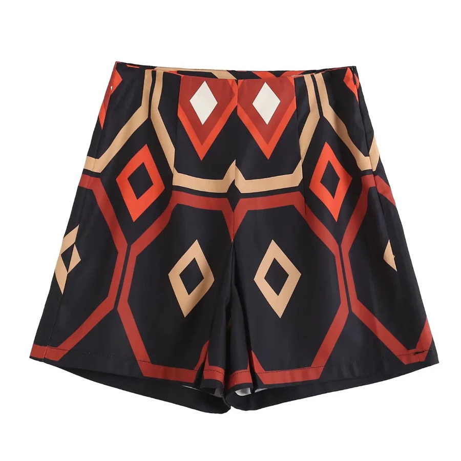 Fashion Brown Grille Woven Print Shorts,Shorts