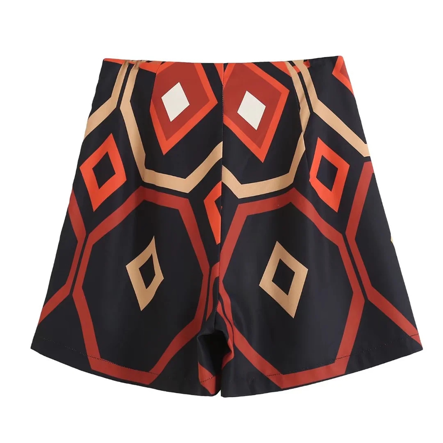 Fashion Brown Grille Woven Print Shorts,Shorts