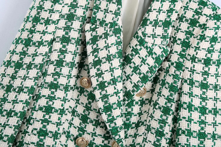 Fashion Green Bird Thousand Bird Double-breasted Suit Jacket,Coat-Jacket