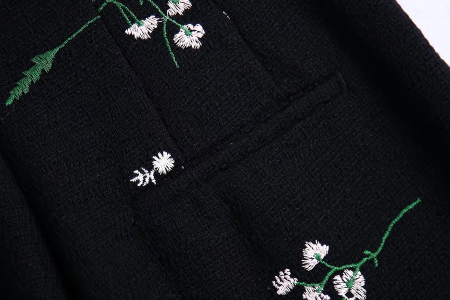 Fashion Black Woven Flower Embroidery Straight Trousers,Pants