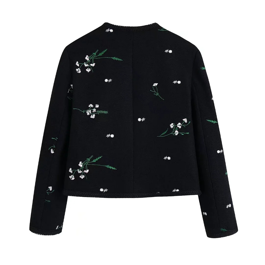 Fashion Black Woven Flower Embroidery Cardigan,Sweater