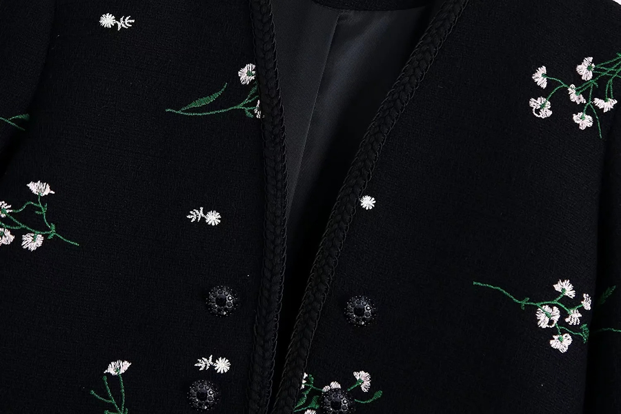 Fashion Black Woven Flower Embroidery Cardigan,Sweater
