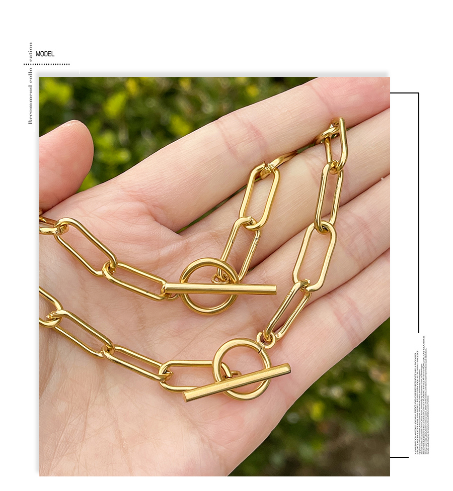Fashion Golden 60cm Titanium Steel Ot Buckle Necklace,Necklaces