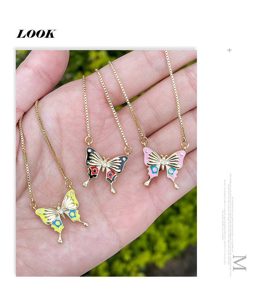 Fashion Yellow Bronze Zircon Dripping Butterfly Necklace,Necklaces