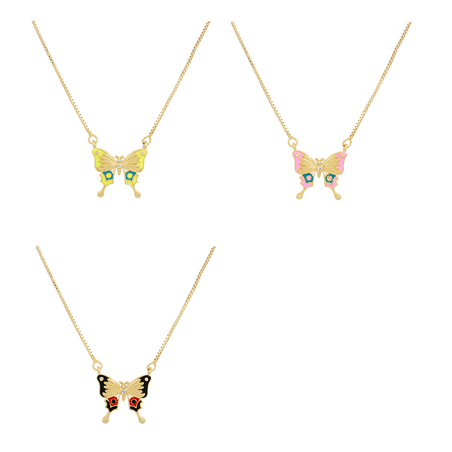 Fashion Pink Bronze Zircon Dripping Butterfly Necklace,Necklaces