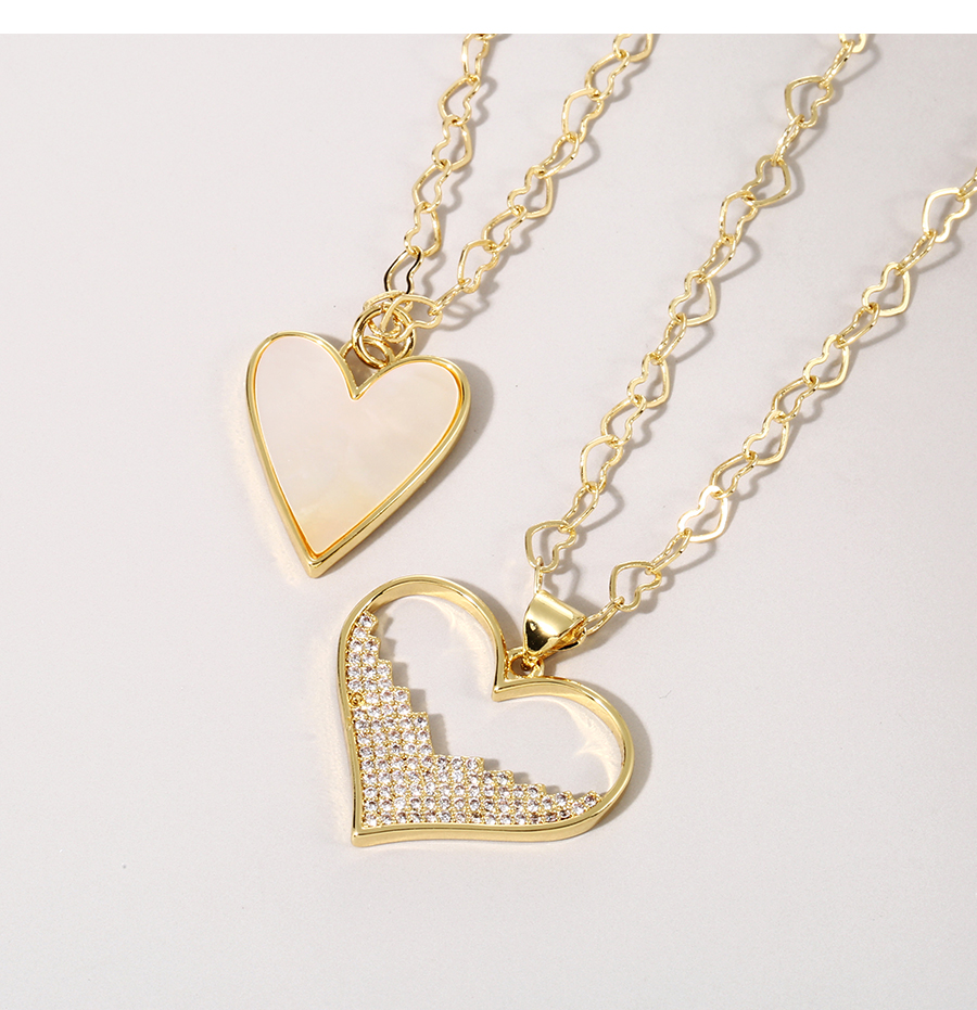 Fashion Golden-2 Copper Inlaid Zirconium Shell Love Necklace,Necklaces