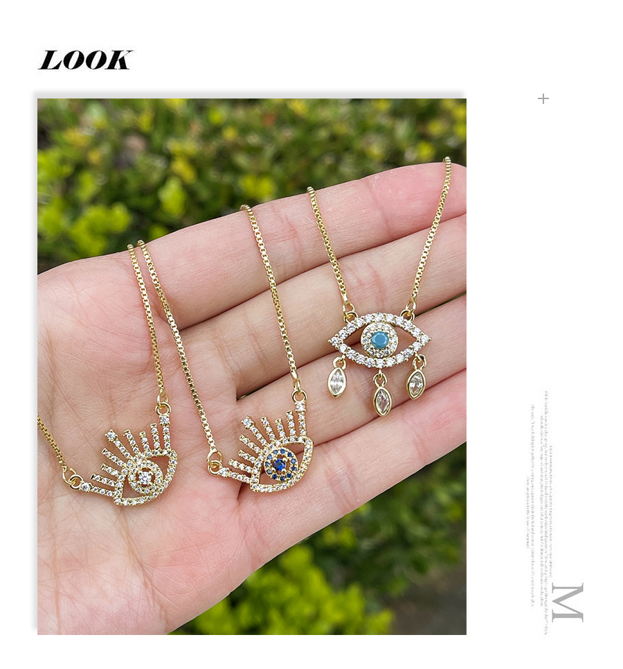 Fashion Golden -3 Copper Zirconium Eye Necklace,Necklaces