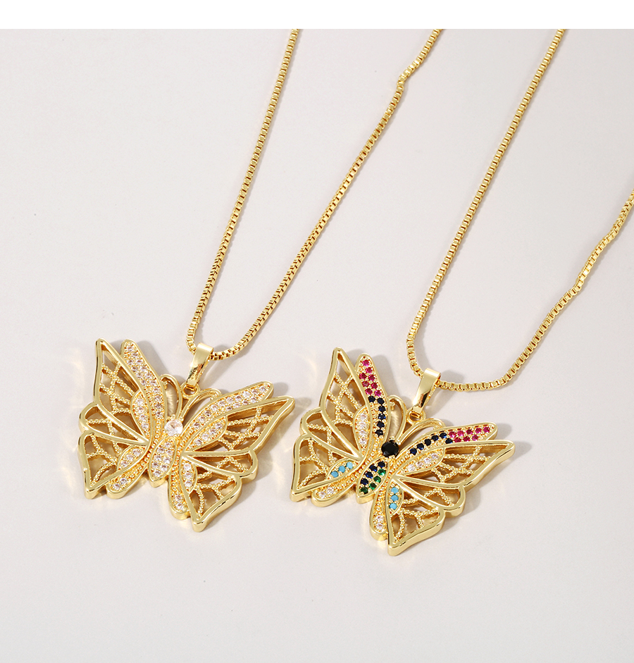 Fashion Gold Copper Inlaid Zirconium Butterfly Necklace,Necklaces