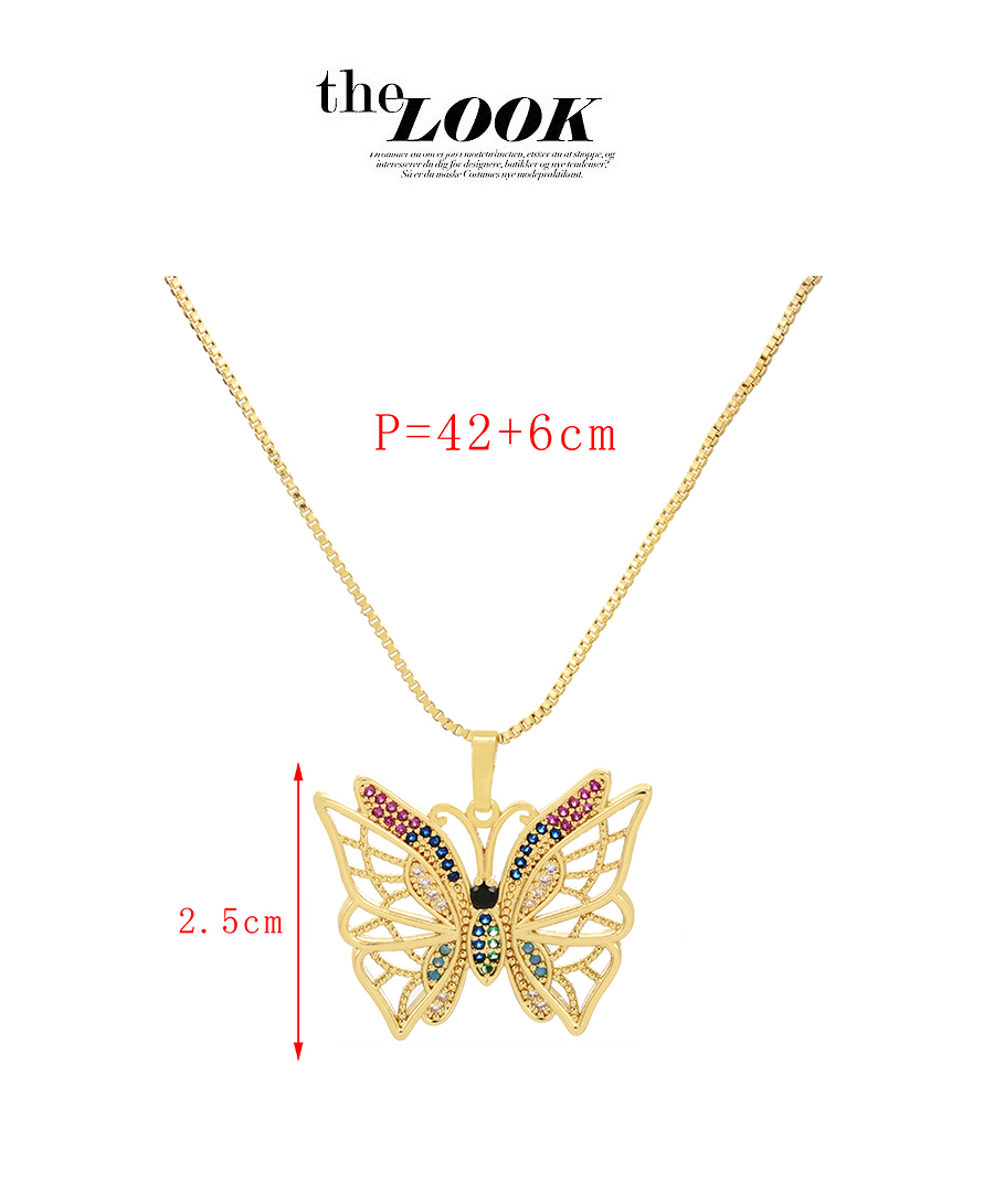 Fashion Gold Copper Inlaid Zirconium Butterfly Necklace,Necklaces
