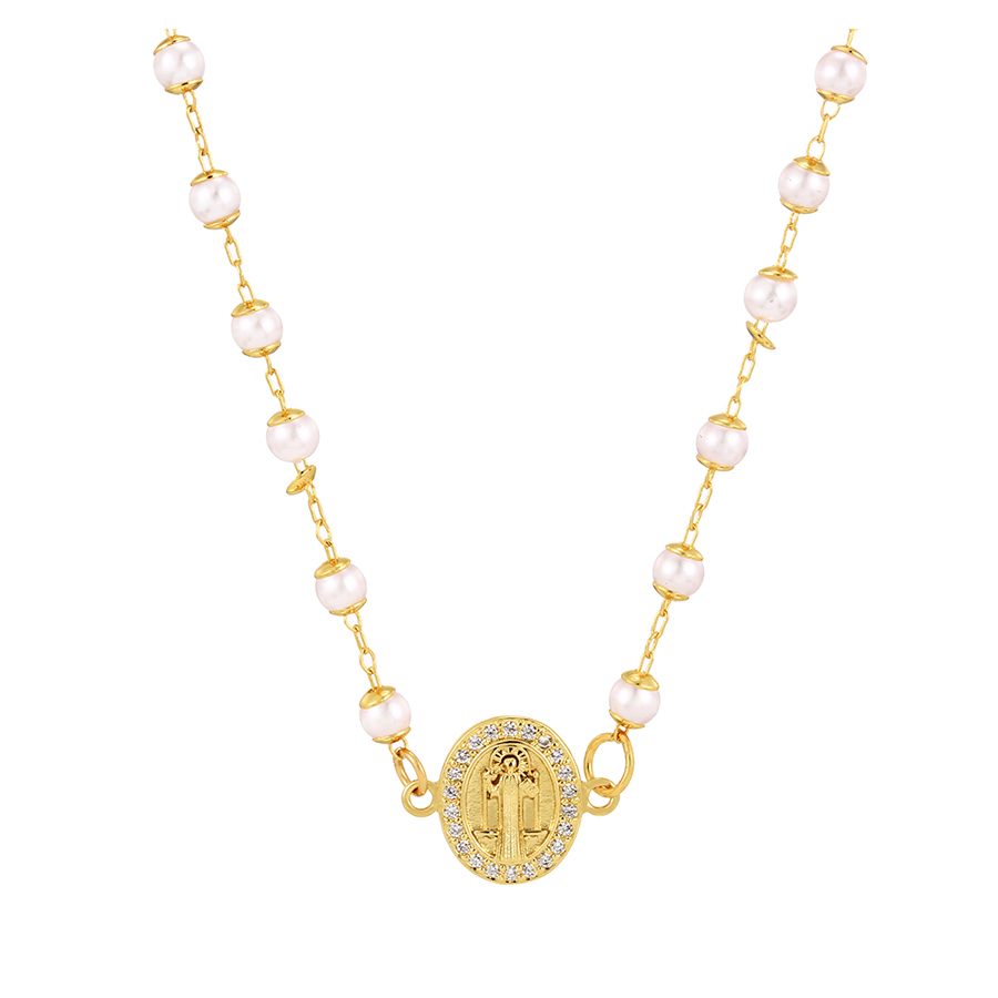Fashion Gold Bronze Zirconium Madonna Necklace,Necklaces