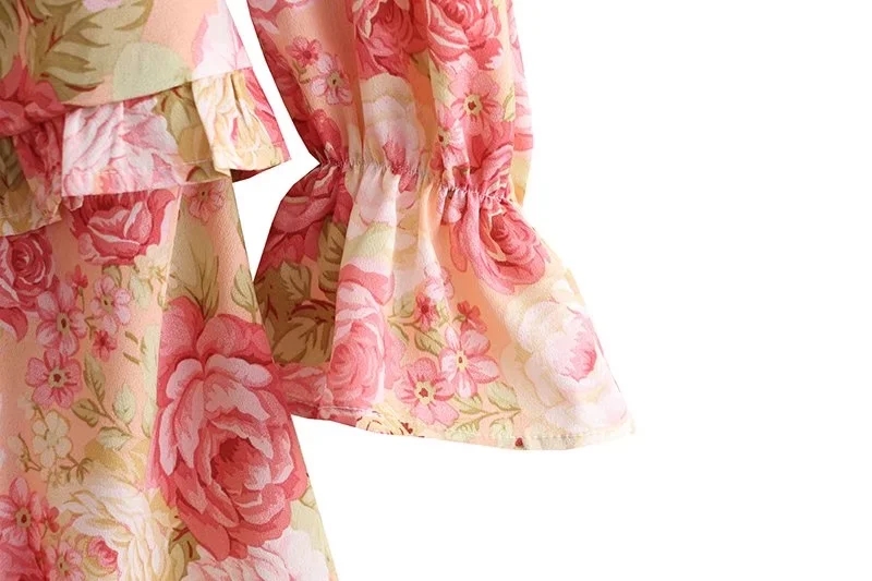 Fashion Printing Chiffon Print V-neck Cutout Layered Dress,Mini & Short Dresses
